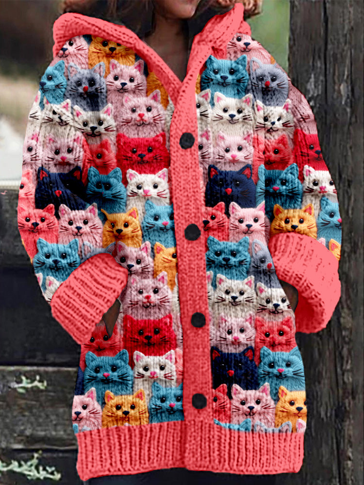 ND | Manteau tricoté avec patte de boutonnage et imprimé chat fantaisie