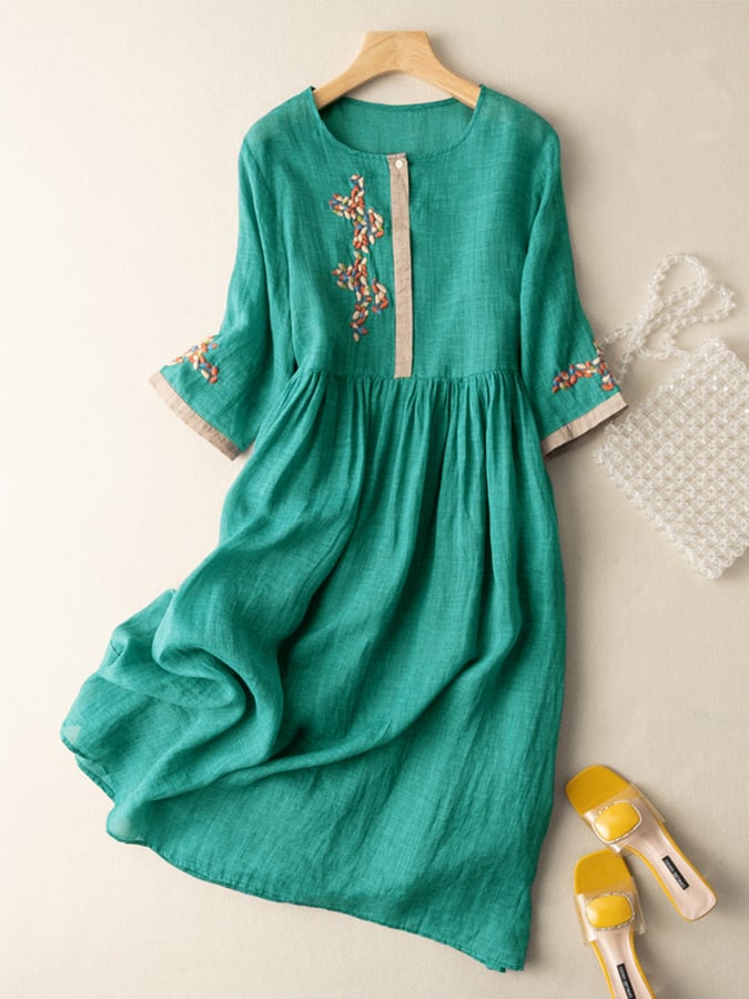 EP | Robe midi en lin avec broderie