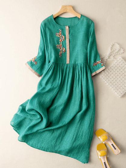 EP | Robe midi en lin avec broderie