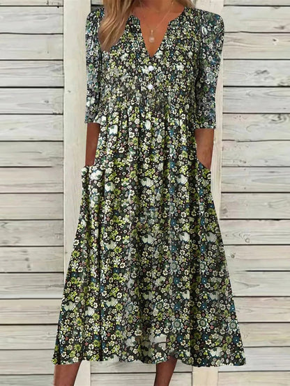 EP | Robe courte de la St Patrick avec décolleté en V tissé et motif floral Robe midi NNq20