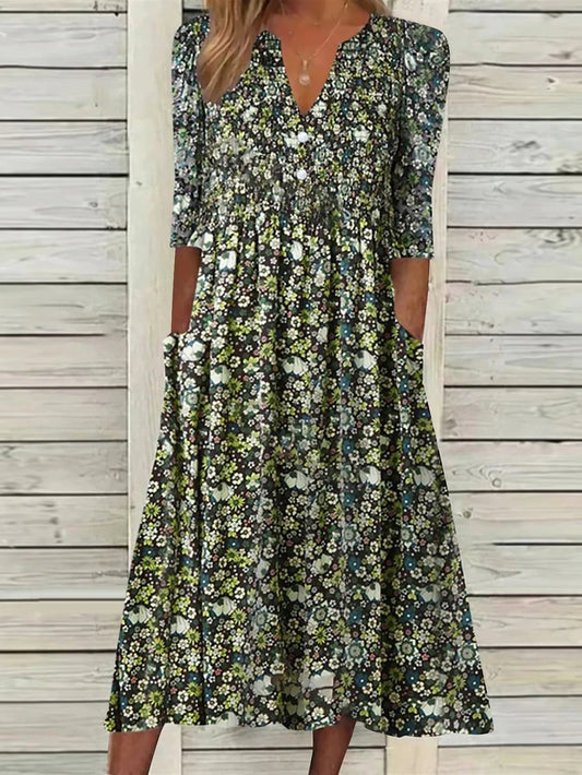EP | Robe courte de la St Patrick avec décolleté en V tissé et motif floral Robe midi NNq20