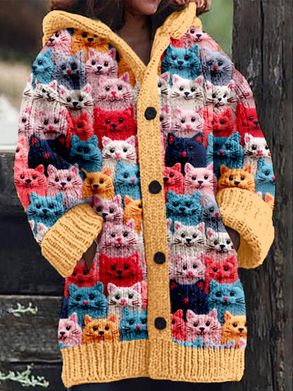 ND | Manteau tricoté avec patte de boutonnage et imprimé chat fantaisie