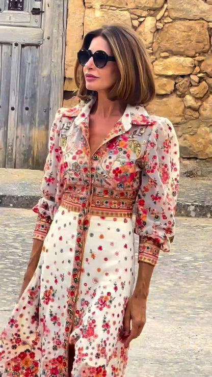 EP | Maxi-robe élégante avec imprimé floral et col
