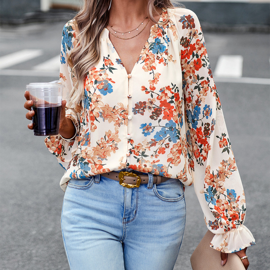 ND | Top à manches longues à la mode et polyvalent avec motif floral