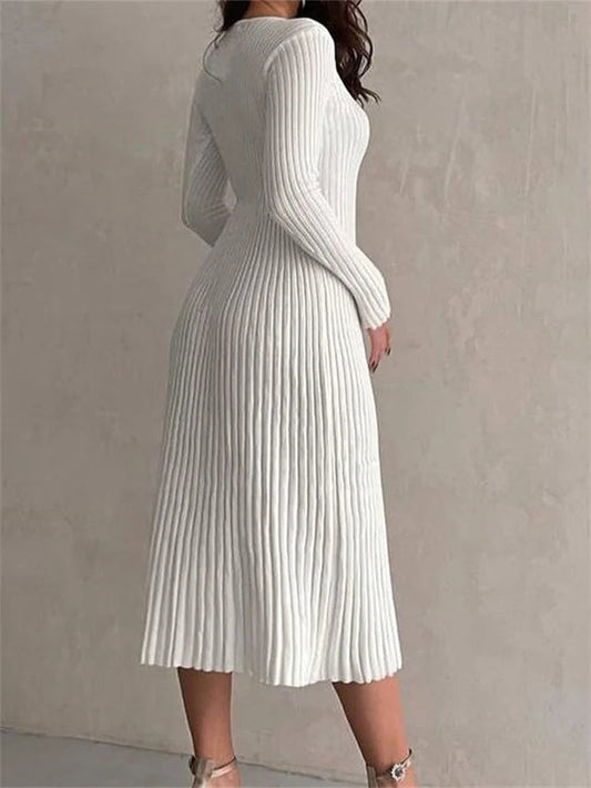 EP | robe midi à manches longues côtelée Slim Fit Solid Automne