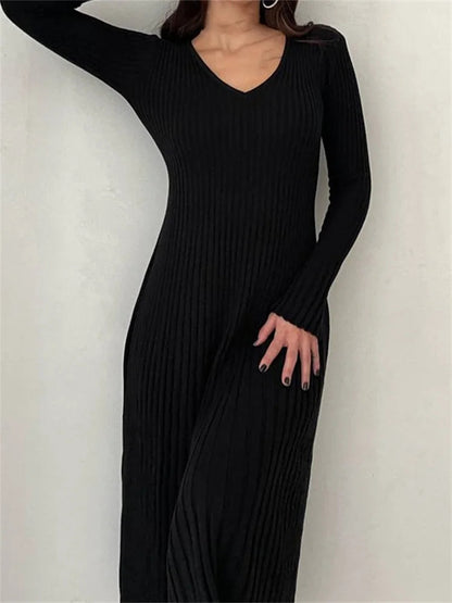 EP | robe midi à manches longues côtelée Slim Fit Solid Automne