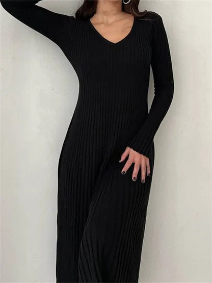EP | robe midi à manches longues côtelée Slim Fit Solid Automne