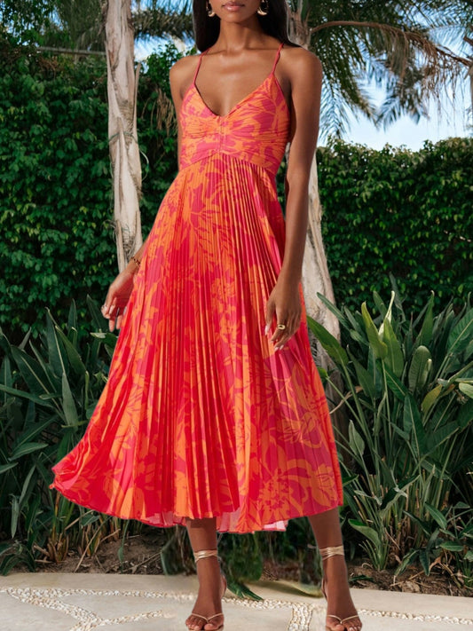EP | Robe midi élégante pour femme avec imprimé floral, plis et tissu respirant
