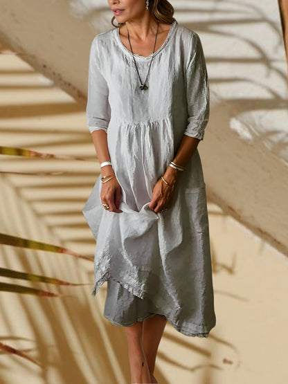 EP | Robe midi pour femme avec manches 3/4 et col rond