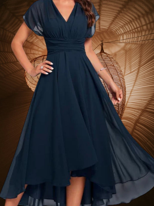 EP | Robe midi femme col V manches courtes avec jupe équipée