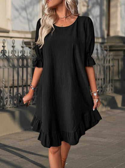 EP | Robe midi intemporelle pour femme, en matière de qualité supérieure, avec une coupe élégante et des manches courtes