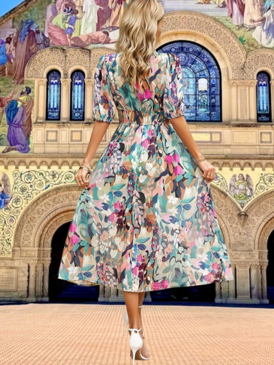 EP | Robe midi florale à manches bouffantes