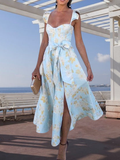 EP | Robe midi fleurie avec cravate à la taille Poids plume