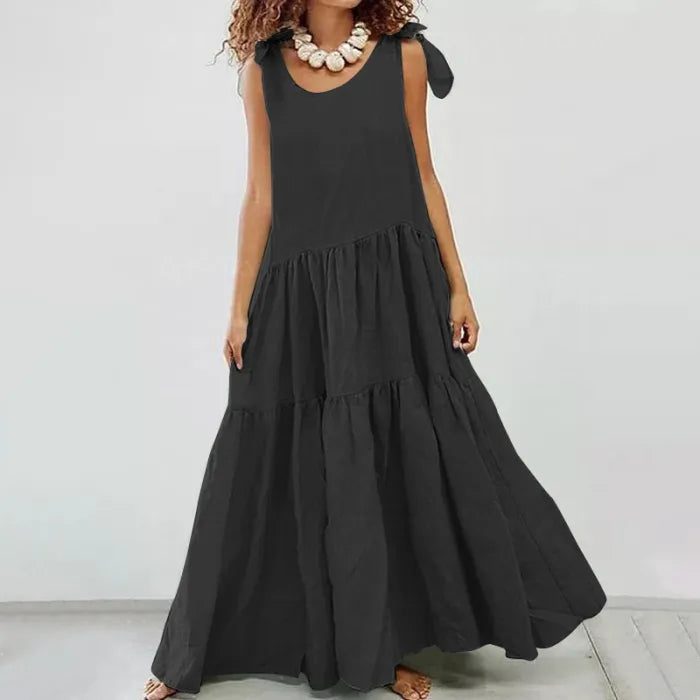 EP | robe longue décontractée à volants et cardigan à lacets en uni