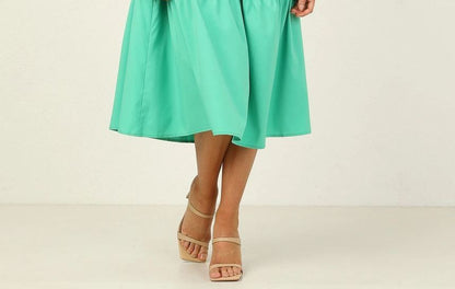 EP | Robe midi à manches bouffantes et dos ouvert en ligne A vb51