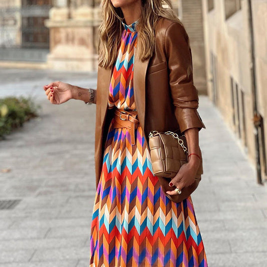 EP | robe midi élégante à manches longues avec motif multicolore