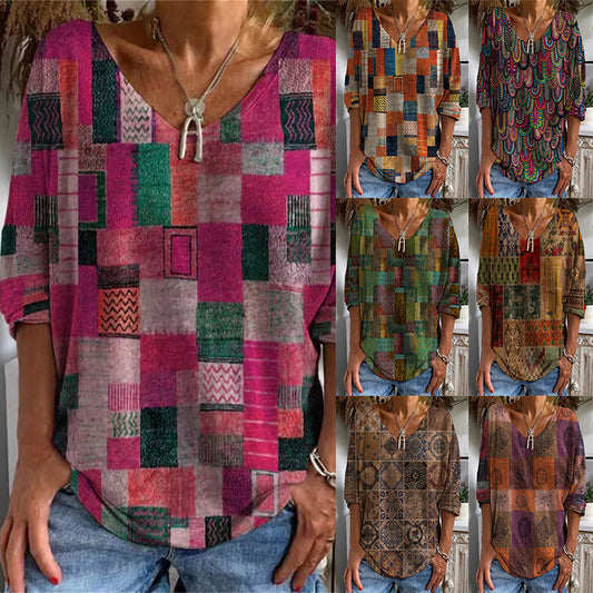EP | T-shirt géométrique à manches lâches et motif floral