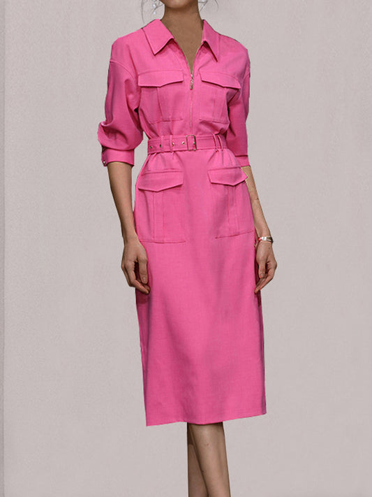 EP | Chemise multi-poches Safari avec ceinture et col Robe midi