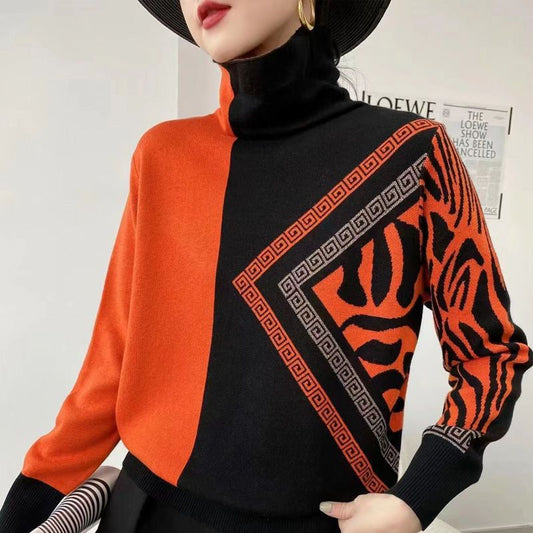 ND | Pull chic à col torsadé avec motifs géométriques