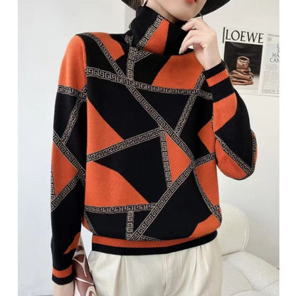 ND | Pull chic à col torsadé avec motifs géométriques