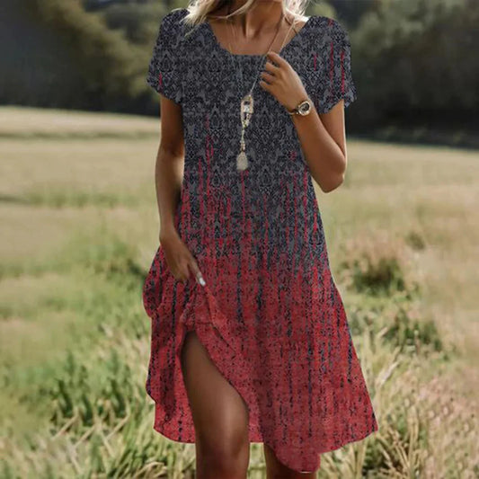 EP | Robes d'été bohème pour femmes Col V Manches courtes Fleur imprimée Plage Vacances Robe Femme Maxi Boho