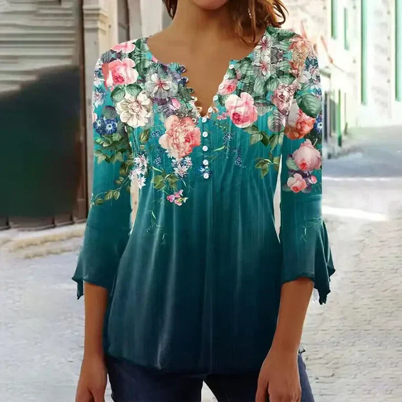 EP | Blouse imprimée stylée avec encolure en V et boutons
