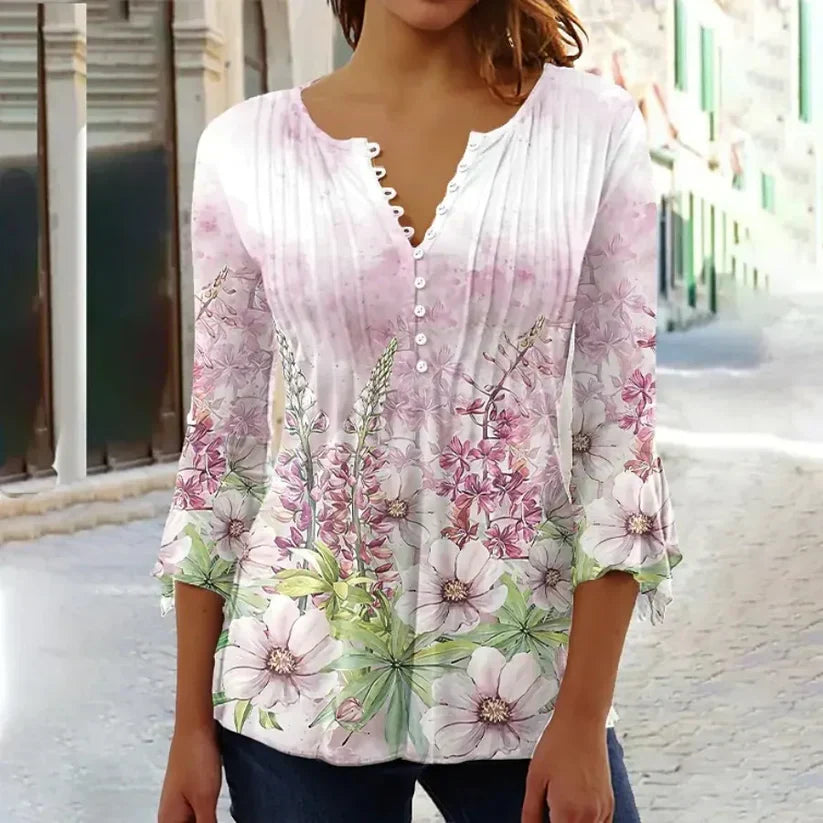 EP | Blouse imprimée stylée avec encolure en V et boutons