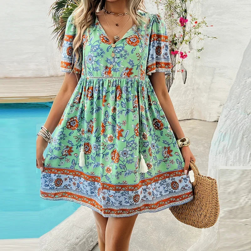 EP | Ariana™ Mini-robe boho florale avec décolleté en V