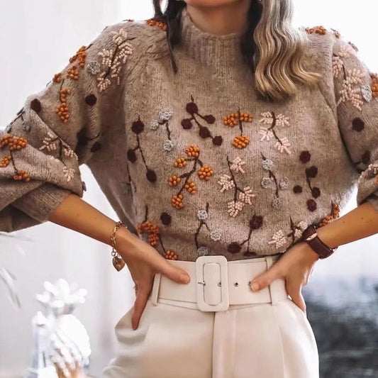 ND | Pull-over vintage en tricot avec broderie florale