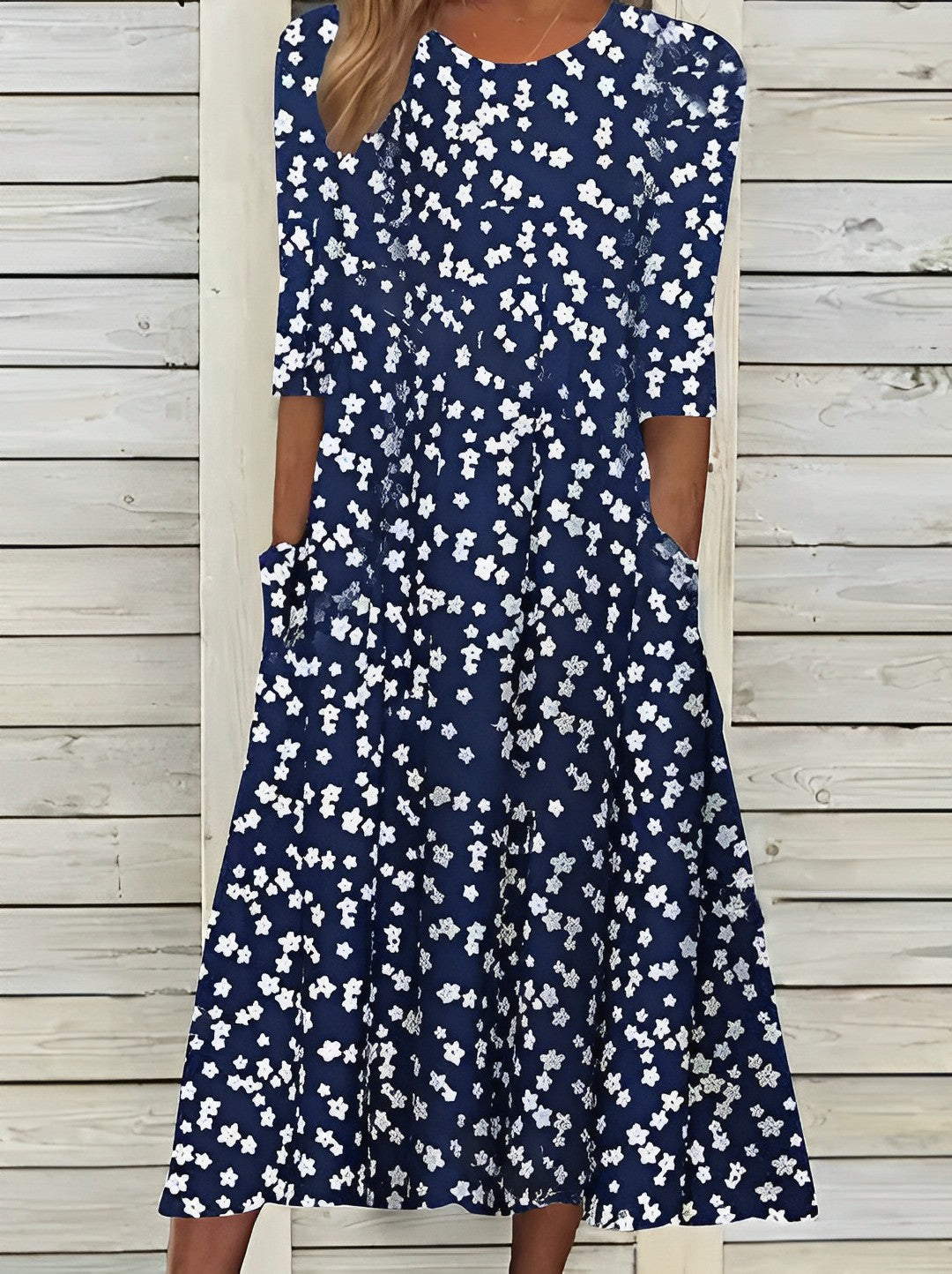 ND | Robe midi imprimée avec col rond et poches