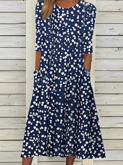 ND | Robe midi imprimée avec col rond et poches