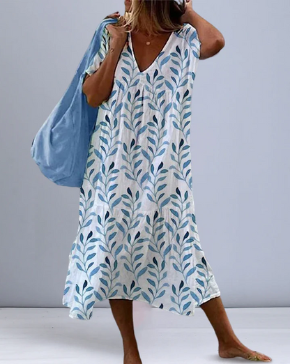 EP | Robe midi boho avec impression de feuilles et coupe fluide