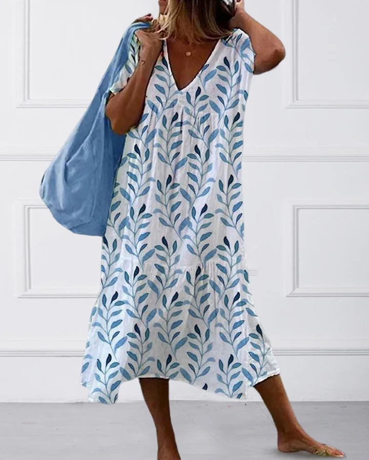 EP | Robe midi boho avec impression de feuilles et coupe fluide