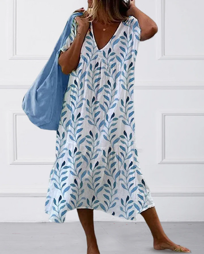 EP | Robe midi boho avec impression de feuilles et coupe fluide