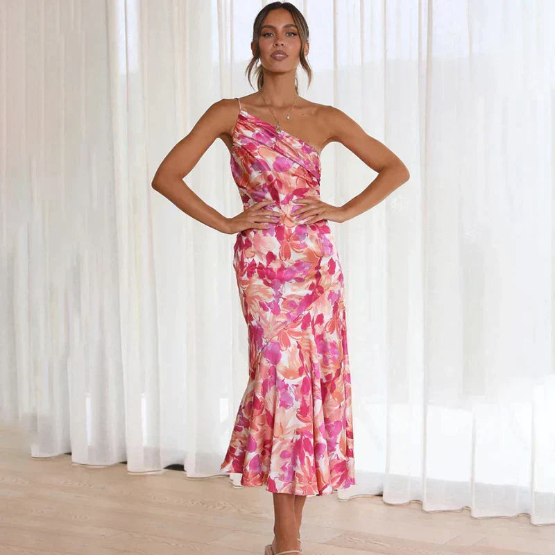 EP | Elégante robe midi asymétrique à motif floral pour toutes les occasions
