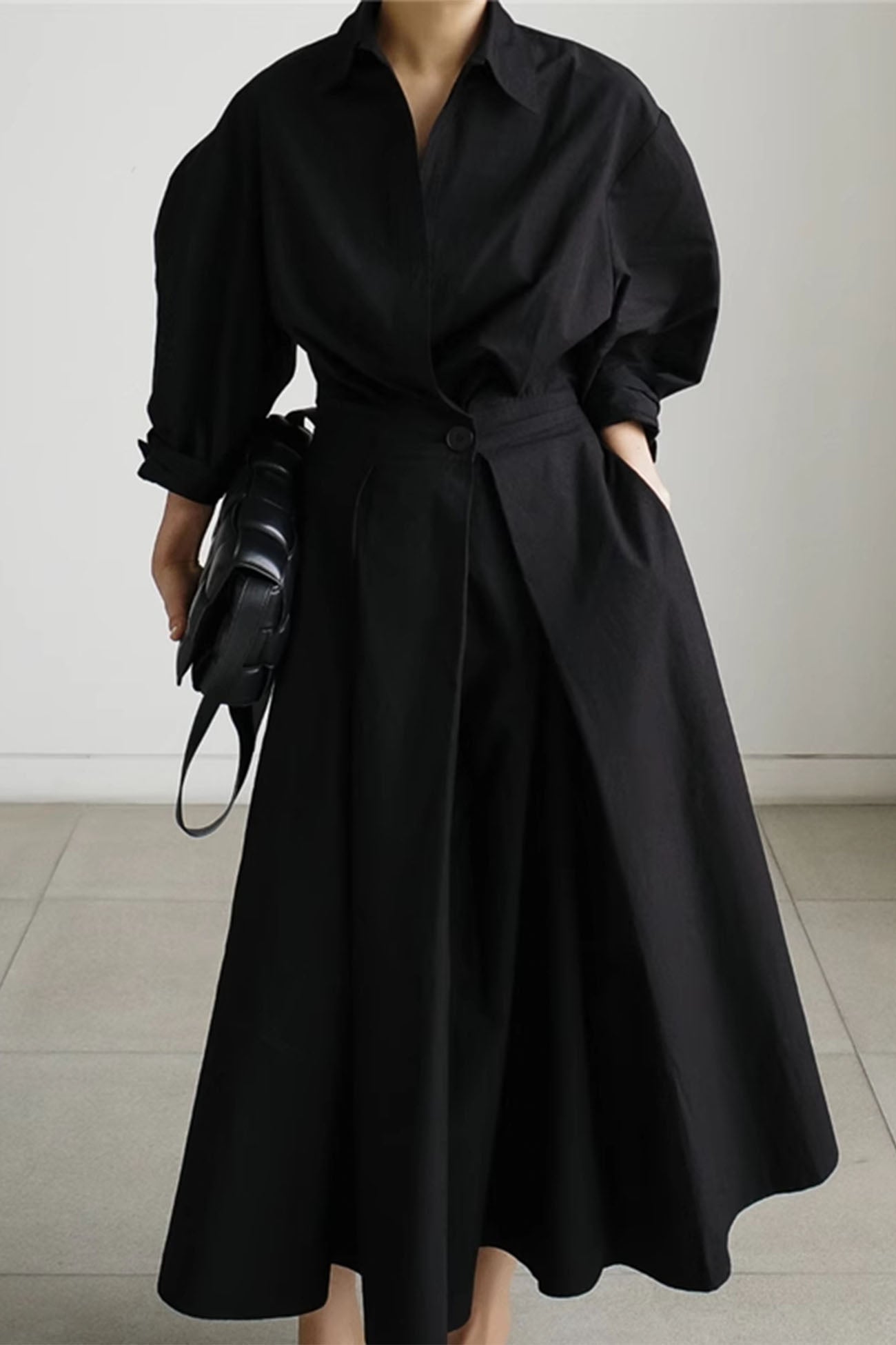 EP | Chemise à manches longues en ligne A Robe midi en coton