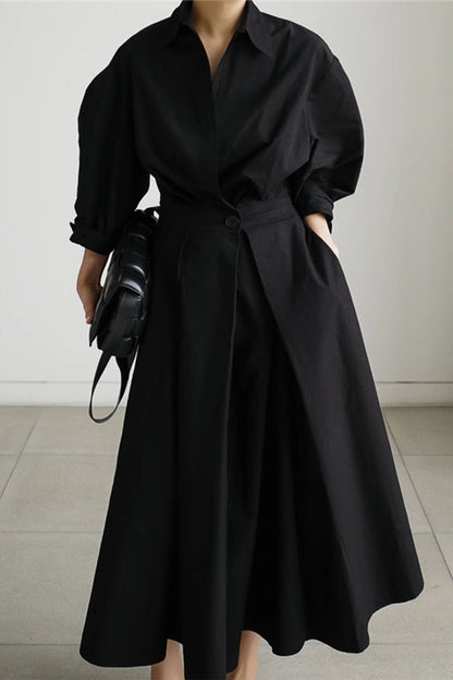EP | Chemise à manches longues en ligne A Robe midi en coton
