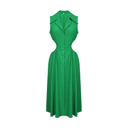 EP | Sexy Décolleté A-Line Col rabattu Sans manches Taille haute Slim Robe Midi