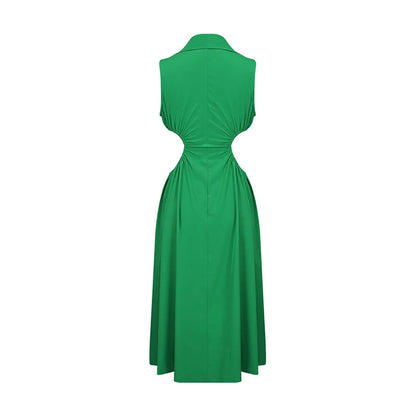 EP | Sexy Décolleté A-Line Col rabattu Sans manches Taille haute Slim Robe Midi
