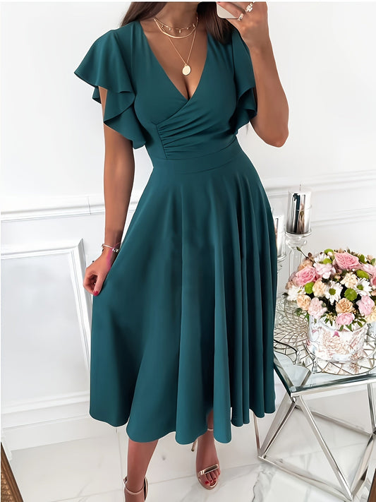 EP | Robe midi bleu-vert à manches volantes