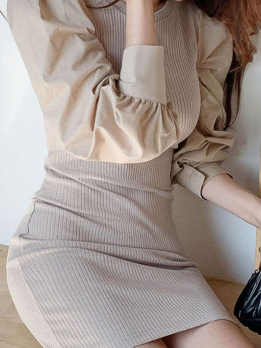 EP | Patchwork robe midi à manches longues en tricot