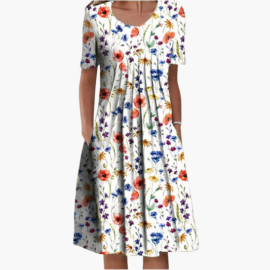 EP | Robe midi d'été pour femme avec imprimé floral et manches courtes