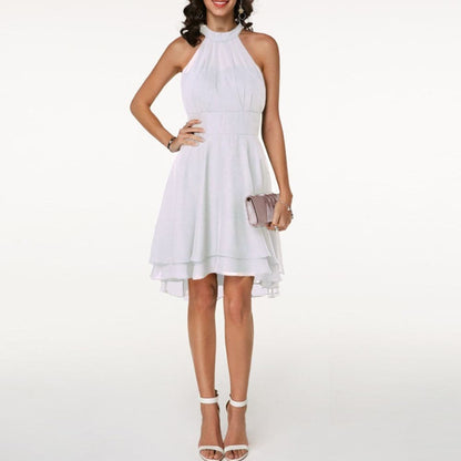 EP | Robe Femme Elégante Halter Sans Manches Coupé Multi-couches Robe Midi