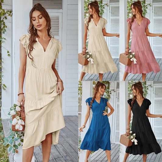 EP | V-cou Sexy Flying Solid Loisirs A-Line Longue Robe Midi
