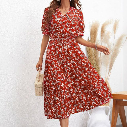 EP | Robe midi avec manches bouffantes et col en ligne A FR109