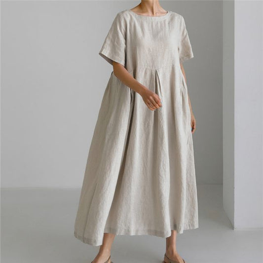 EP | Col rond Simple robe midi smockée AH157