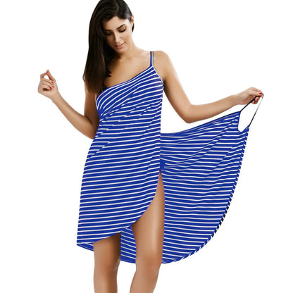 EP | Robe midi dos nu rayée col V spaghetti mi-longue