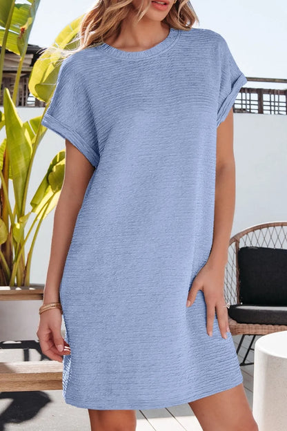 EP | Couleur solide Texturé Crinkle Robe T-shirt à manches courtes