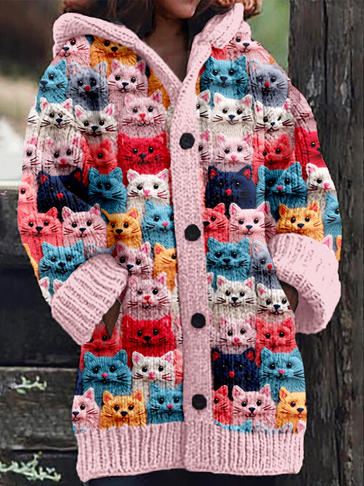 ND | Manteau tricoté avec patte de boutonnage et imprimé chat fantaisie