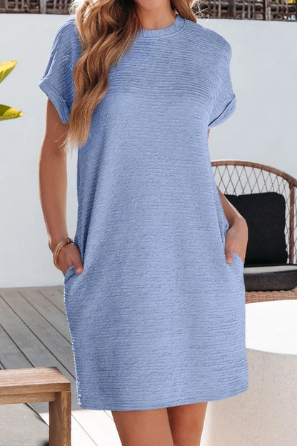 EP | Couleur solide Texturé Crinkle Robe T-shirt à manches courtes